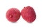 Fresh ripe lychees on white background, closeup. Exotic fruit