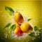 Fresh ripe mangoes in water splash