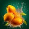 Fresh ripe mangoes in water splash