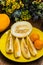 Fresh and ripe melon. Wooden background. Top view. Close-up