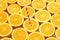 Fresh ripe oranges halved, background