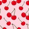 Fresh ripe red cherry berries seamless pattern, juicy summer berry