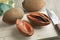 Fresh ripe sapodilla cut in two parts