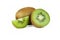 Fresh ripe sliced kiwi fruit isolated over white, whole half and piece organic juicy kiwi fruits on white copy space