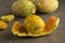 Fresh ripe yellow peeled cactus fruit