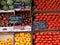 Fresh Roma Tomatoes, french tomatoes, yellow tomatoes and artichoke on display