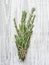 Fresh rosemary herbs in a bunch. Aromatic healthy spices on a light wooden background