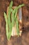 Fresh runner beans on wooden background