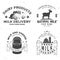 Fresh rustic milk badge, logo. Vector. Typography design with cow, milk farm, truck silhouette. Template for dairy and