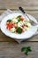 Fresh salad with arabic couscous and vegetables on a plate