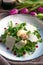 Fresh Salad with arugula, Parmesan cheese, potatoes and nuts