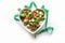 Fresh salad of strawberry, celery, spinach, pine nuts, cheese in plate as heart on white. Concept clean eating for Detox