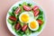Fresh salad with tomato, boiled eggs and fresh lettuce