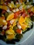 Fresh salade with citrus, vegetables and surimi