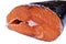 Fresh salmon steak isolated on the white background. Salmon Red Fish Steak. Large Pile of trout steak. Big organic steaks of salmo