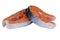 Fresh salmon steak isolated on the white background. Salmon Red Fish Steak. Large Pile of trout steak. Big organic steaks of salmo