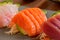 Fresh salmon, tuna and white fish slices