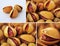 Fresh salted pistachios abstract backgrounds set