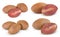 Fresh sapodilla plums with cut on white