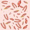 fresh sausages food pattern background