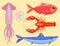Fresh seafood flat vector illustration fish gourmet delicious restaurant cooking gourmet sea food meal.