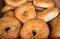 Fresh sesame bagels at the city market