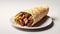 Fresh shawarma with meat close up on white plate. Generative AI.