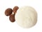 Fresh shea butter and nuts on white, top view