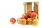 Fresh `Sissi red` apples in a wooden crate