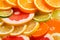 Fresh sliced citrus. Close up.