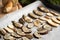 Fresh sliced pine boletes on a table