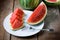 Fresh sliced watermelon wooden