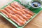 Fresh slices salmon fillet on plate to make Salmon Sashimi
