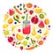 Fresh Smoothie in Jar and Floating Fruits Arranged in Circle Around It Vector Illustration