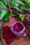 Fresh Smoothies of beet with a glass jar, selective focus