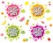 Fresh smoothies logo emblem bright splash shiny stickers, organic emblems banners labels , fruits vegetables fresh juice.