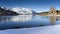 Fresh Snow Still Reflection Columbia River Winter