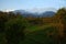 Fresh snowfall and green fields of Kangra India