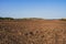 Fresh soil, arable land and blue sky