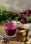 Fresh spicy beetroot juice with Ginger, fresh beets with tops