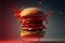 Fresh Spicy Big Hamburger Sauce Splashing or Cheese Burger Flying on a Dark and Moody Background AI Generative