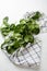 Fresh spinach baby leaves on kitchen cloth