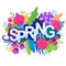 Fresh Spring Background with Colorful Flowers, Leaves and Grass. Floral Banner for Springtime Graphic Design. Blossoming