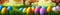 Fresh spring background with easter eggs banner green juicy meadow. Colored Easter eggs hidden