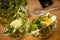 Fresh spring green dandelion salad closeup