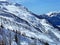 Fresh spring snow and ski trails on the slopes of the Alpine mountain Sex Rouge or Scex Rouge in a Les Diablerets massif