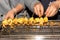 Fresh squid on skewer, grilled seafood Which the vendors sell to tourists In the night market