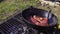 Fresh steak meat preparing on a pan outdoor