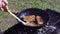 Fresh steak meat preparing on a pan outdoor