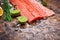 Fresh steak salmon red fish with ice